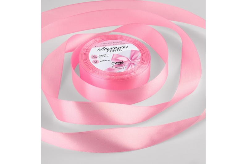 Лента атласная, 25 мм × 23 ± 1 м, цвет нежно-розовый №124